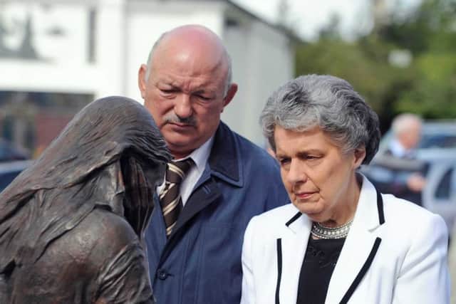 Mary Hamilton (bombing survivor) and David Temple (whose brother William died) pictured at the Claudy bombing memorial.  Picture by Colm Lenaghan/Pacemaker