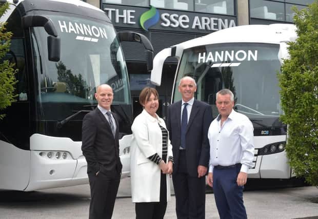 Steve Thornton of Belfast Giants, Judith Harvey, Odyssey Trust Company, Neil Walker, SSE Arena pictured with and Aodh Hannon, Hannon Coach