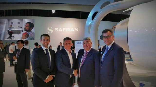 Pictured from left are; Joel Best, business development manager and Danny Close, technical director at JW Kane, with Richard Mallinson, UK head of purchasing with Safran, and Alastair Hamilton, CEO, Invest NI