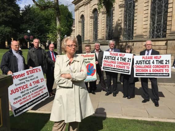 Julie Hambleton and other Birmingham pub bombings campaigners from the Justice4the21 group launch an appeal to crowd-fund a High Court challenge of a coroner's decision to rule out identifying the alleged perpetrators.