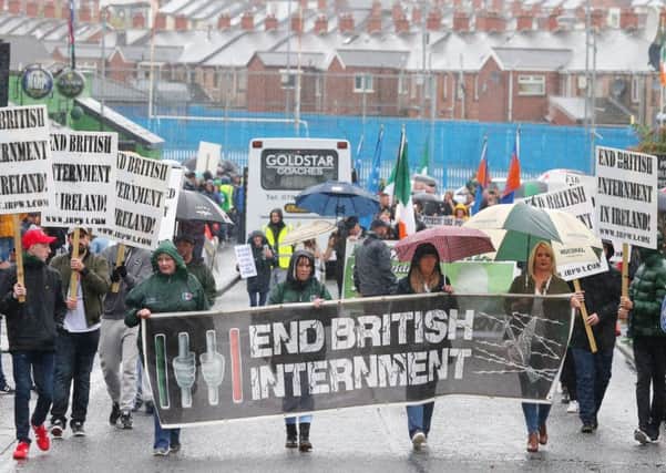 The republican Anti-Internment League parade as it leaves Ardoyne in north Belfast