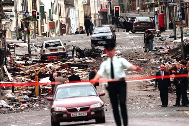 The scene of devastation in Omagh town centre after the 1998 bomb attack