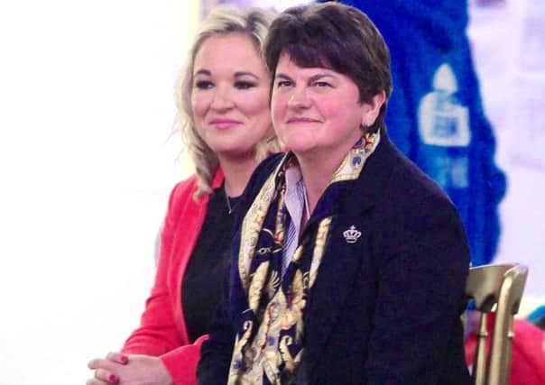 Michelle O'Neill and Arlene Foster together at an event organised by the Methodist Church in Castlewellan on Monday. Picture: Joel Rock.
