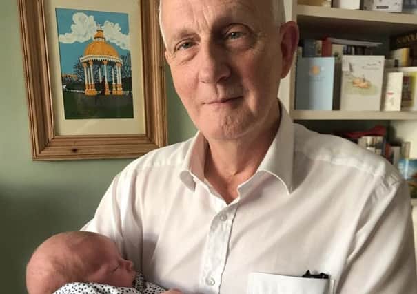 Alex Kane, who turns 62 tomorrow (Sunday August 13 2017), with his new born baby Independence