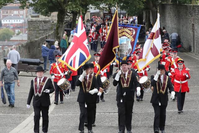 Press Eye - Apprentice Boys March - Londonderry - 12th August 2017
Photograph by Declan Roughan

ABOD Saturday morning march around the walls of Derry culminating in the laying of a wreath at the Cenotaph in the Diamond and then a service at St Columbs Cathedral.