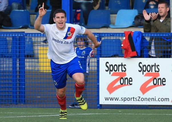 Mark Haughey celebrates finding the net for Linfield against Ards. Pic by Pacemaker.