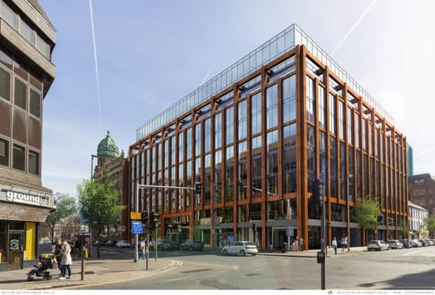 A computer generated image of the Merchant Square office building