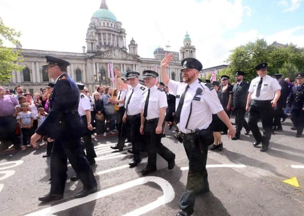 Garda and PSNI officers are among those taking part in Belfast Pride 2017. 
Picture by Arthur Allison Pacemaker