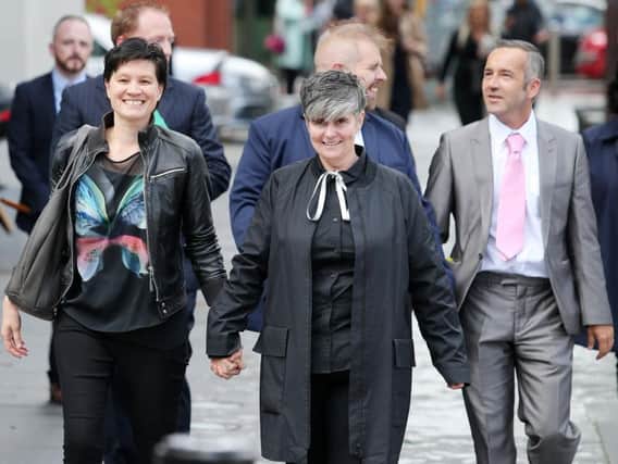 Sharon Sickles and Grainne Close at the High Court in Belfast