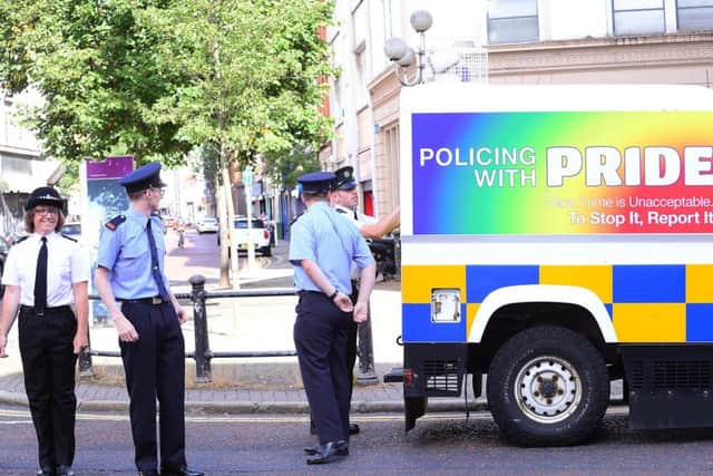 PSNI and Garda officers pictured arriving for the Taoiseach (prime minister) Leo Varadkar TD's visit to Northern Ireland by attending the Gay Pride breakfast.
Picture by Arthur Allison