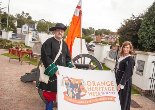 Jonathan Mattison and Coleen Large, dressed in Williamite period costume, promote the first-ever Orange heritage week which commences next Thursday. Photo by Graham Curry