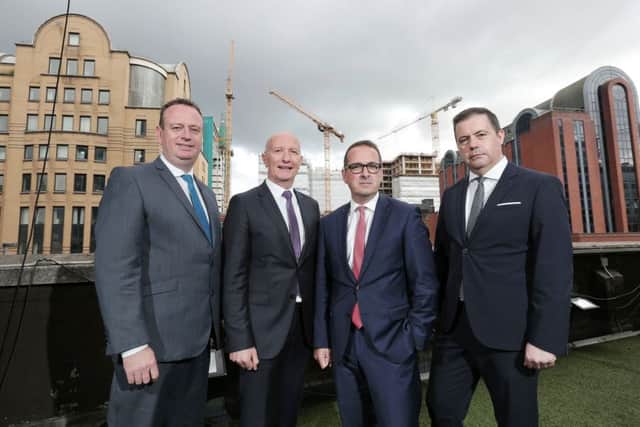Shadow Secretary of State for Northern Ireland Owen Smith, second right, with from left, Stephen Kelly,  Manufacturing NI, Colin Neill, Hospitality Ulster, and Glyn Roberts, Retail NI