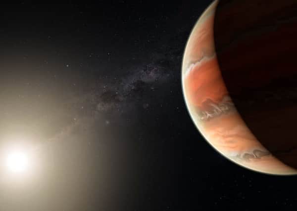 An artist's impression showing the exoplanet WASP-19b, in which atmosphere astronomers detected titanium oxide for the first time. In large enough quantities, titanium oxide can prevent heat from entering or escaping an atmosphere, leading to a thermal inversion Ã¢Â¬ the temperature is higher in the upper atmosphere and lower further down, the opposite of the normal situation.
