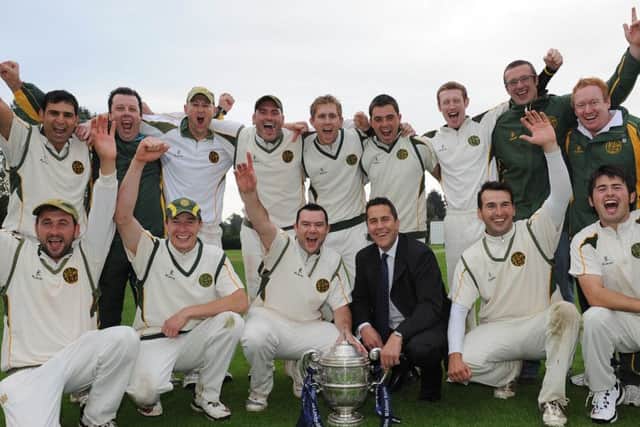 North Down celebrate their Challenge Cup victory over CIYMS in 2010
