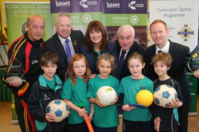 In 2014 the Curriculum Sports Programme won the Coaching Project of the Year in the UK: Pictured are Terrance McWilliams (Primary School Coaches Manager - Ulster GAA), Martin McAviney (Ulster GAA - President), Antoinette McKeown (CEO - Sport NI), Gerry Crossan (Director of Corporate Services  Irish FA), Jonathan Michael (Primary School Coaches Manager  Irish FA).