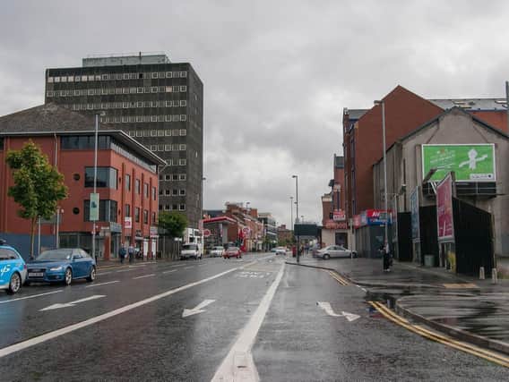 Undated handout photo issued by Northern Ireland Department for Communities of Belfast's dilapidated Shaftesbury Square which could become a new public transport hub, an Executive report said.