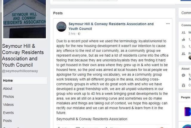 The residents' association issued a follow-up post apologising for the wording of its original message.
