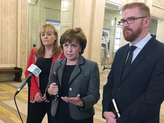 DUP's Diane Dodds speaks to the media after meeting with the European Parliament's chief Brexit negotiator Guy Verhofstadt at Stormont in Belfast.