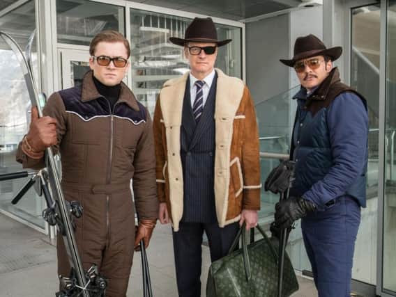 Taron Egerton as Eggsy, Colin Firth as Harry Hart and Pedro Pascal as Jack Daniels.