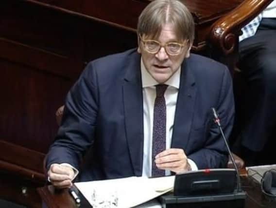 Mr. Verhofstadt pictured in the Irish Parliament on Thursday. (Photo: Oireachtas TV)
