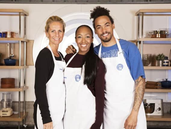 Ulrika Jonsson, Angellica Bell and Dev Griffin, who are this year's Celebrity MasterChef finalists