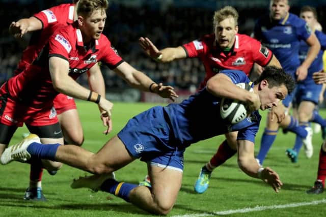 Leinster's Joey Carbery scores a try against Edinburgh