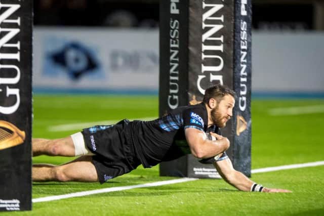 Tommy Seymour scores a try for Glasgow against Treviso