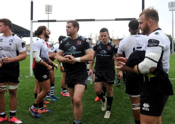 Ulster's Darren Cave and John Cooney dejected after defeat to Zebre