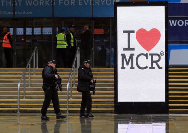 There was a heavy police presence as the Conservative Party conference opened in Manchester