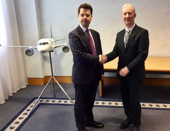 Secretary of State James Brokenshire pictured with Bombardier Belfast  CEO Michael Ryan on Monday