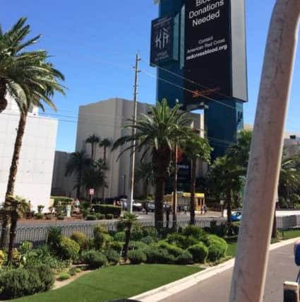 A sign in Las Vegas asks for urgent blood donations (photo Heather McCrudden).