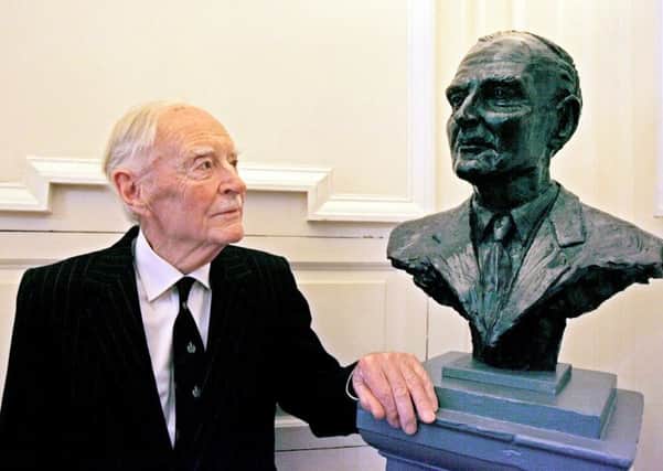 File photo dated 18/12/07 of former Taoiseach Liam Cosgrave pictured with a new bust of himself at Iveagh House in Dublin, Ireland, who has died at the age of 97. PRESS ASSOCIATION Photo. Issue date: Wednesday October 4, 2017. See PA story DEATH Cosgrave. Photo credit should read: Niall Carson/PA Wire