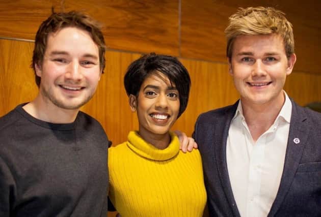 Kain Craigs of Belfast Global Shapers Hub, right, pictured earlier this year with fellow members Peter Edgar of Catalyst and Sheree Atcheson of Women who Code