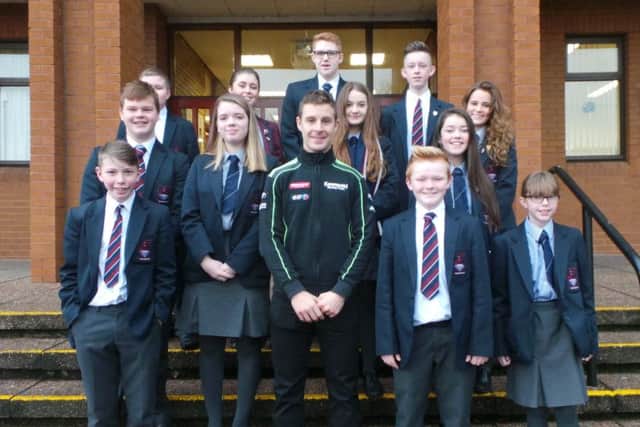 Jonathan Rea returned to the school after winning his second World Superbike title to speak to pupil's about the importance of working hard