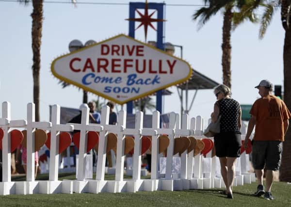 Crosses placed in Las Vegas in honor of those killed by Stephen Paddock