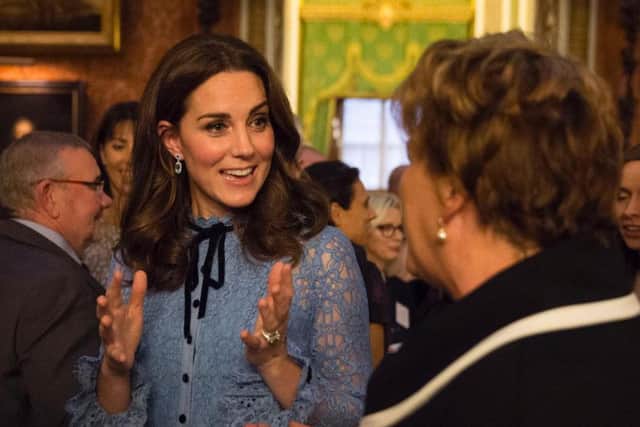 The Duchess of Cambridge attends a reception on World Mental Health Day at Buckingham Palace, London, to celebrate the contribution of those working in the mental health sector across the UK