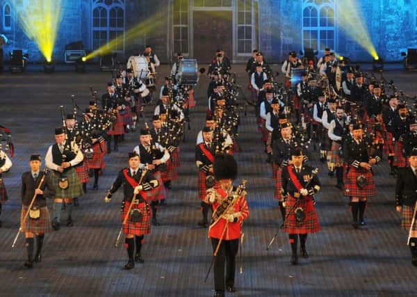 The massed pipe bands at the 2017 Belfast Tattoo.