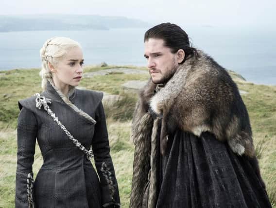 Sky Emilia Clarke as Daenerys Targaryen and Kit Harington as Jon Snow in Game of Thrones