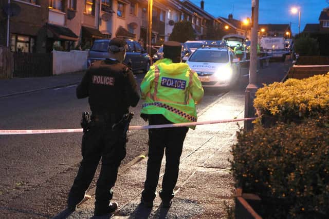 Queen's Avenue in Glengormley, cordoned off by police. Photo: Pacemaker