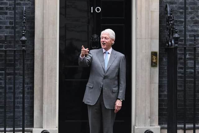 Former US President Bill Clinton arrives at 10 Downing Street in London, ahead of talks with Prime Minister Theresa May to discuss the current political situation in Northern Ireland.