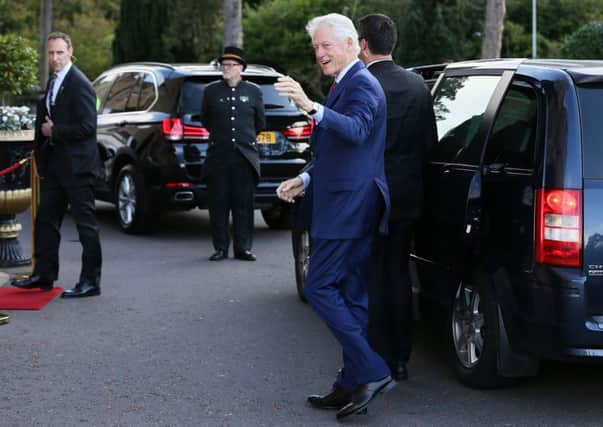 Former US president Bill Clinton arriving at the Culloden Hotel near Holywood for private engagements incluging a meeting with DUP leader Arlene Foster.  Earlier on Tuesday, he criticised Brexit in a speech in Dublin. Photo: Brian Lawless/PA Wire