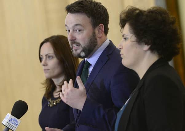 Colum Eastwood, centre with SDLP colleagues Nichola Mallon and Claire Hanna, appears on TV urging compromise but the party comes to nothing. Picture By: Arthur Allison/Pacemaker Press