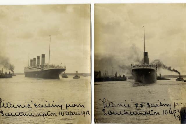 Previously unseen photos of Titanic as she leaves Southampton are estimated to sell for between Â£8,000 and Â£12,000