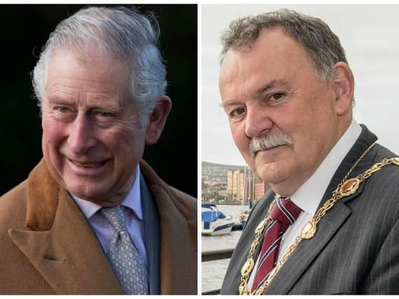 Prince Charles (left) is visiting Londonderry. (Right) The city's mayor, Maoliosa McHugh.
