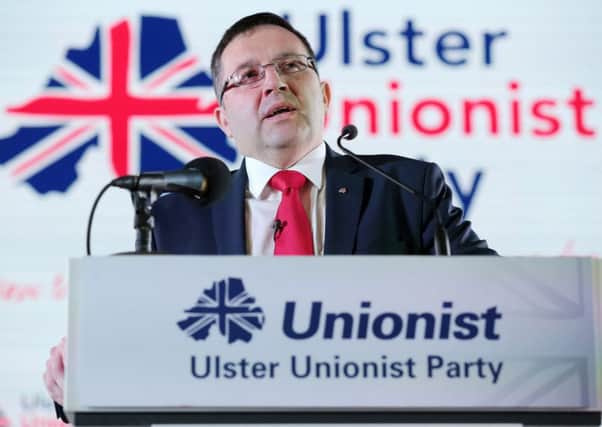 Ulster Unionist leader Robin Swann delivering a speech during the Ulster Unionist Party conference in Armagh