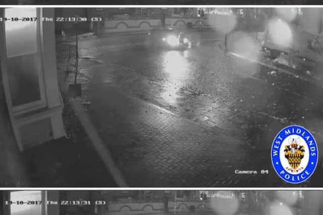 West Midlands Police handout images taken from CCTV of showing the moment a 65-year-old father-of-three was knocked down in a hit-and-run incident as he crossed Piers Road in Birmingham at about 10.20pm on October 19