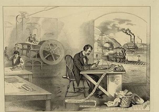 The progress of the 19th century -- the telegraph, 1876.