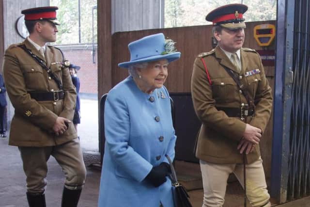 Queen Elizabeth II during a visit to the Household Cavalry Mounted Regiment at the Hyde Barracks, London
