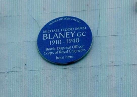 The blue plaque for Max Blaney which will be joined today by one for his father Charles