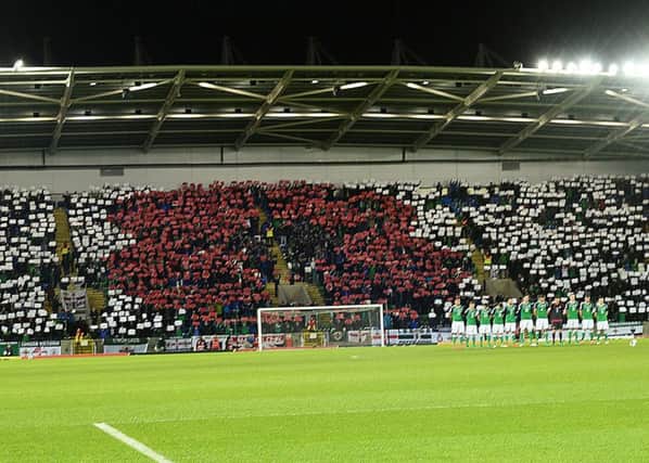 Fans formed a poppy mosaic before Northern Ireland's 4-0 win over Azerbaijan on November 11, 2016
